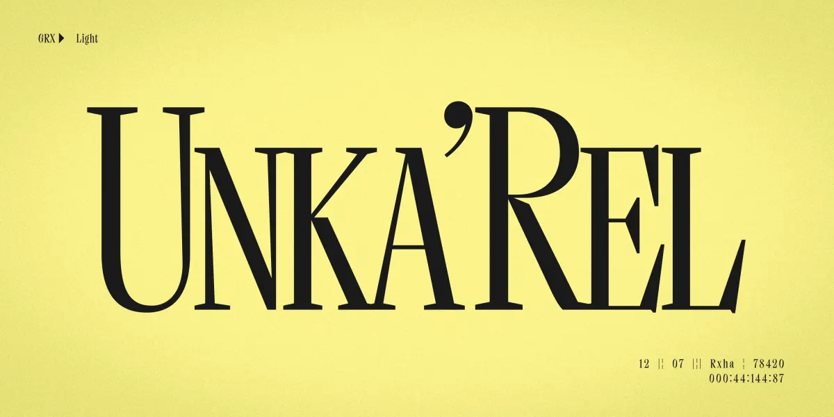 คำว่า UNKA REL ตัวใหญ่สีดำบนพื้นเหลือง น้ำหนัก Light เห็นคอนทราสต์หนาบางชัด