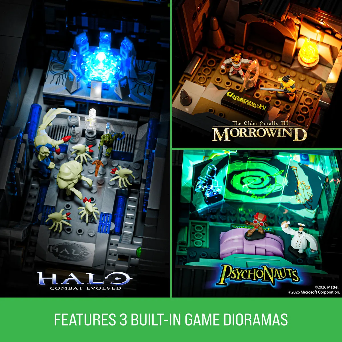 ฉากเกมสามฉากจาก Halo, Morrowind และ Psychonauts ที่ถอดออกมาตั้งแยกได้