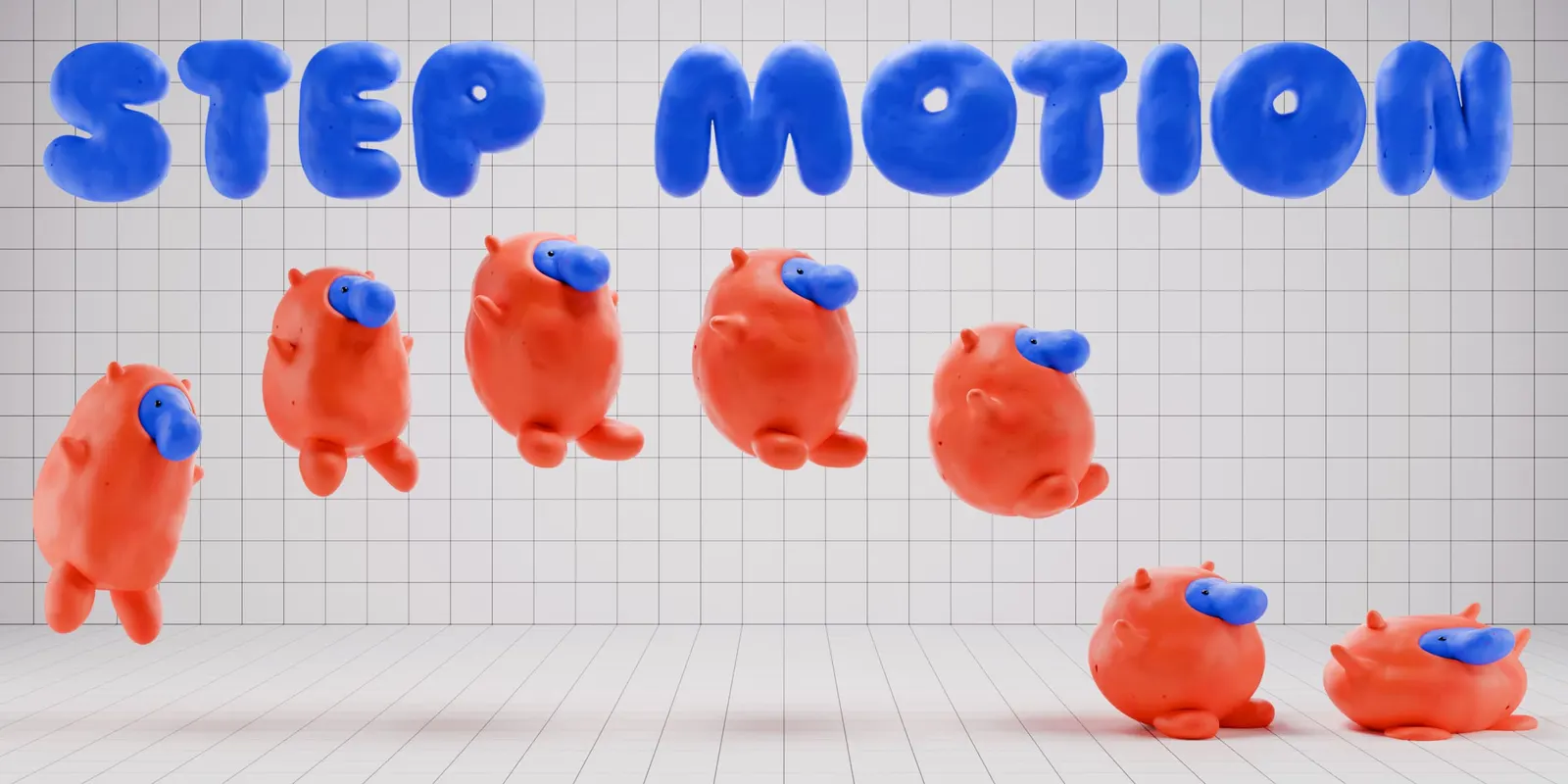ตัวละครสีส้มจมูกน้ำเงินในท่ากระโดดต่างกันจากงาน Step Motion ของยองก์