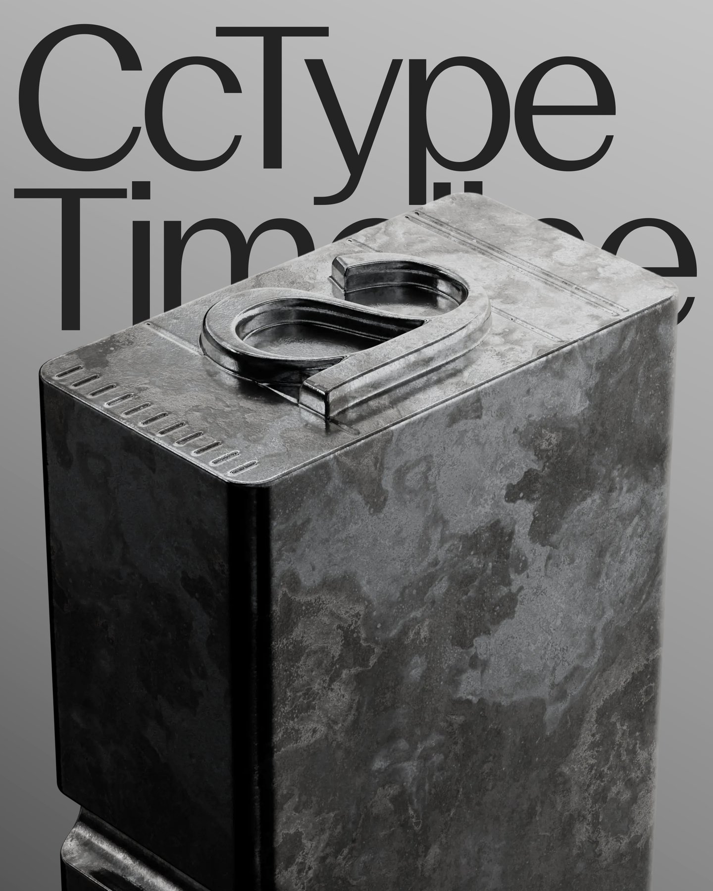 ภาพเรนเดอร์กระป๋องโลหะเก่าวางอยู่หน้าคำว่า CcType Timeline