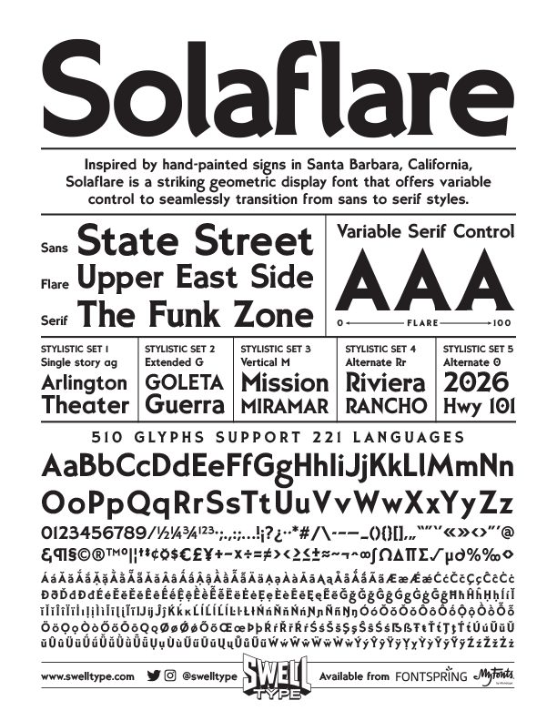 ชีตสเปกของฟอนต์ Solaflare จาก Swell Type