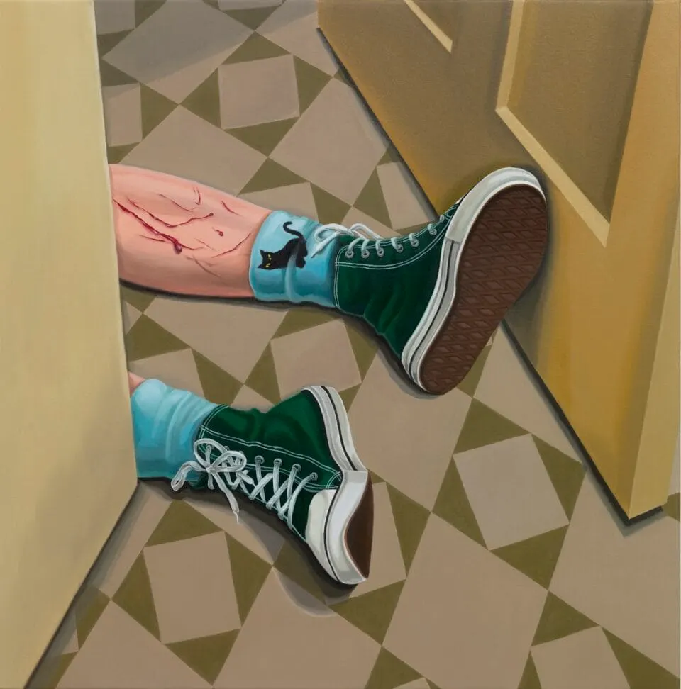 ภาพวาด Cat Sock ที่มีถุงเท้าลายแมวเป็นองค์ประกอบหลัก
