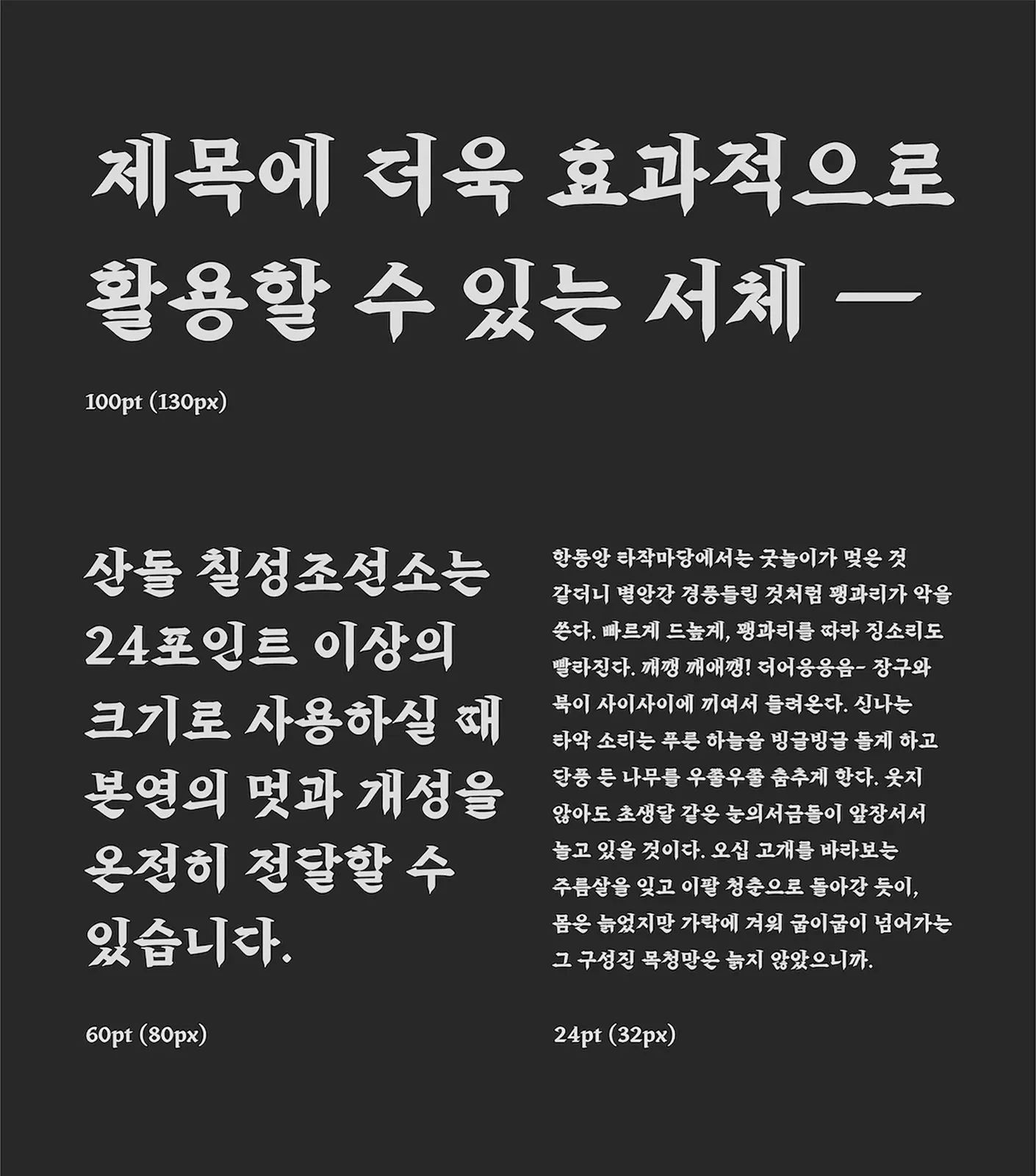 สเปซิเมนแสดงฟอนต์ที่ขนาด 100 60 และ 24 พอยต์