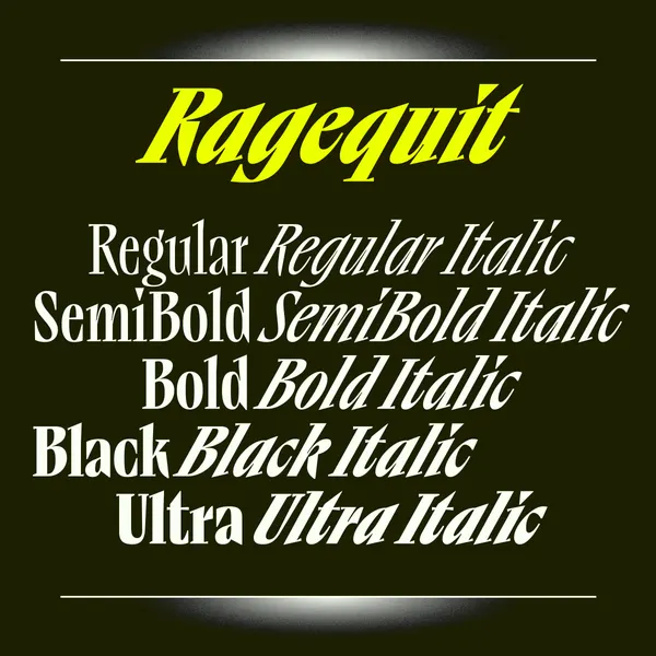 ตัวอย่างรูปทรงตัวอักษรฟอนต์ Ragequit จากโรงหล่อ