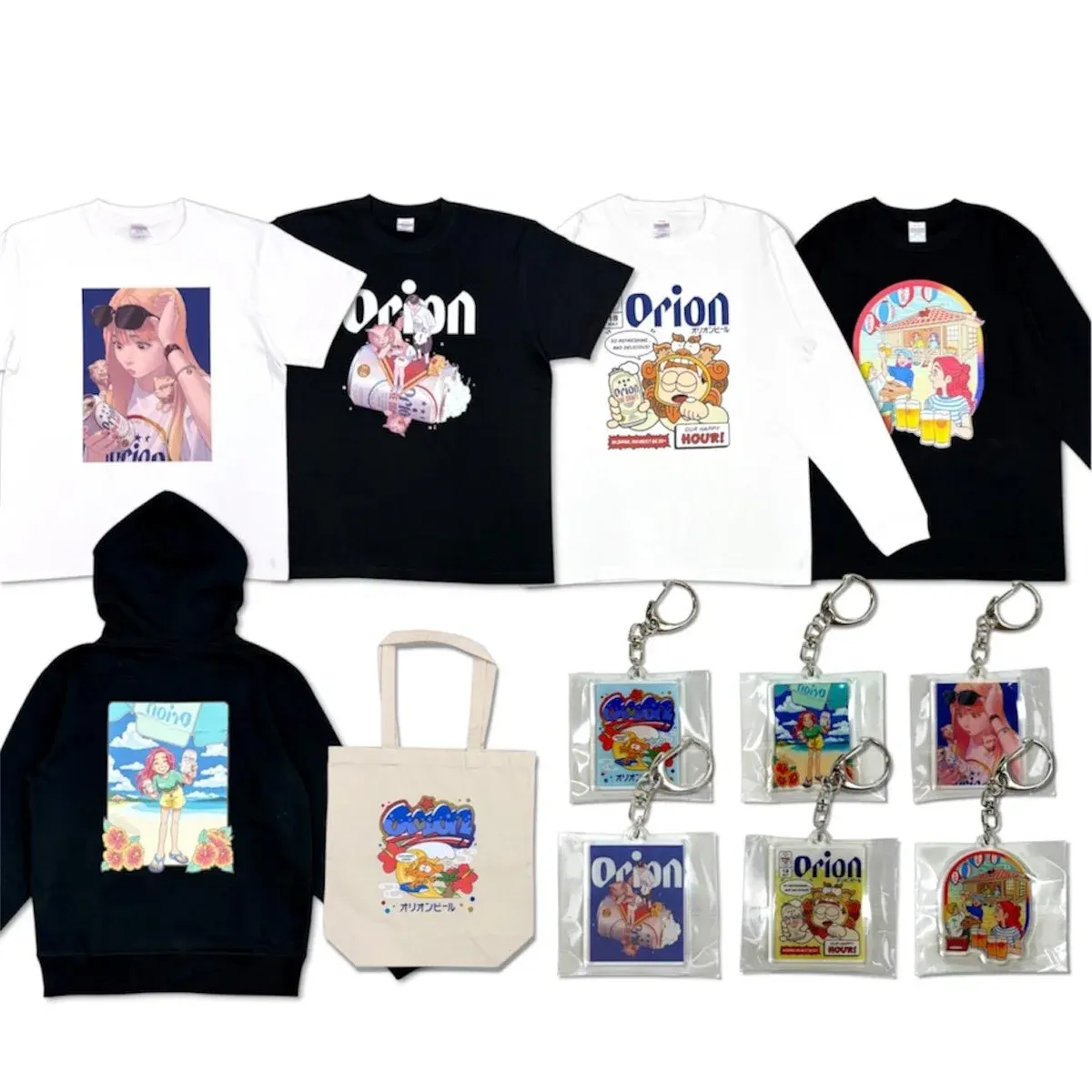 เสื้อ กระเป๋าผ้า และพวงกุญแจจากคอลเลกชันโอริออนร่วมกับอะคาคุ