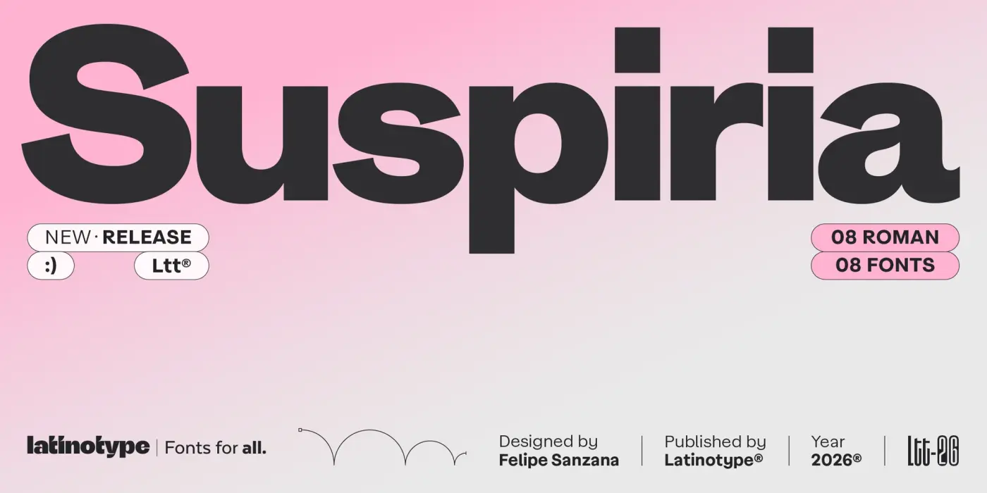 หน้าปกสเปซิเมนฟอนต์ Suspiria ของ Latinotype
