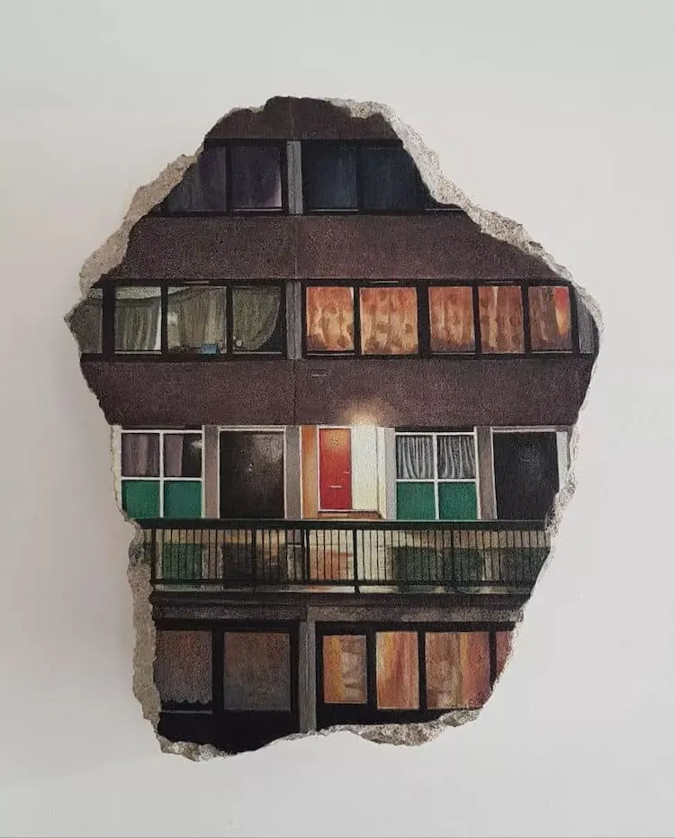ผลงานวาดอาคารในซีรีส์ The Aylesbury Fragments ของ Harriet Mena Hill