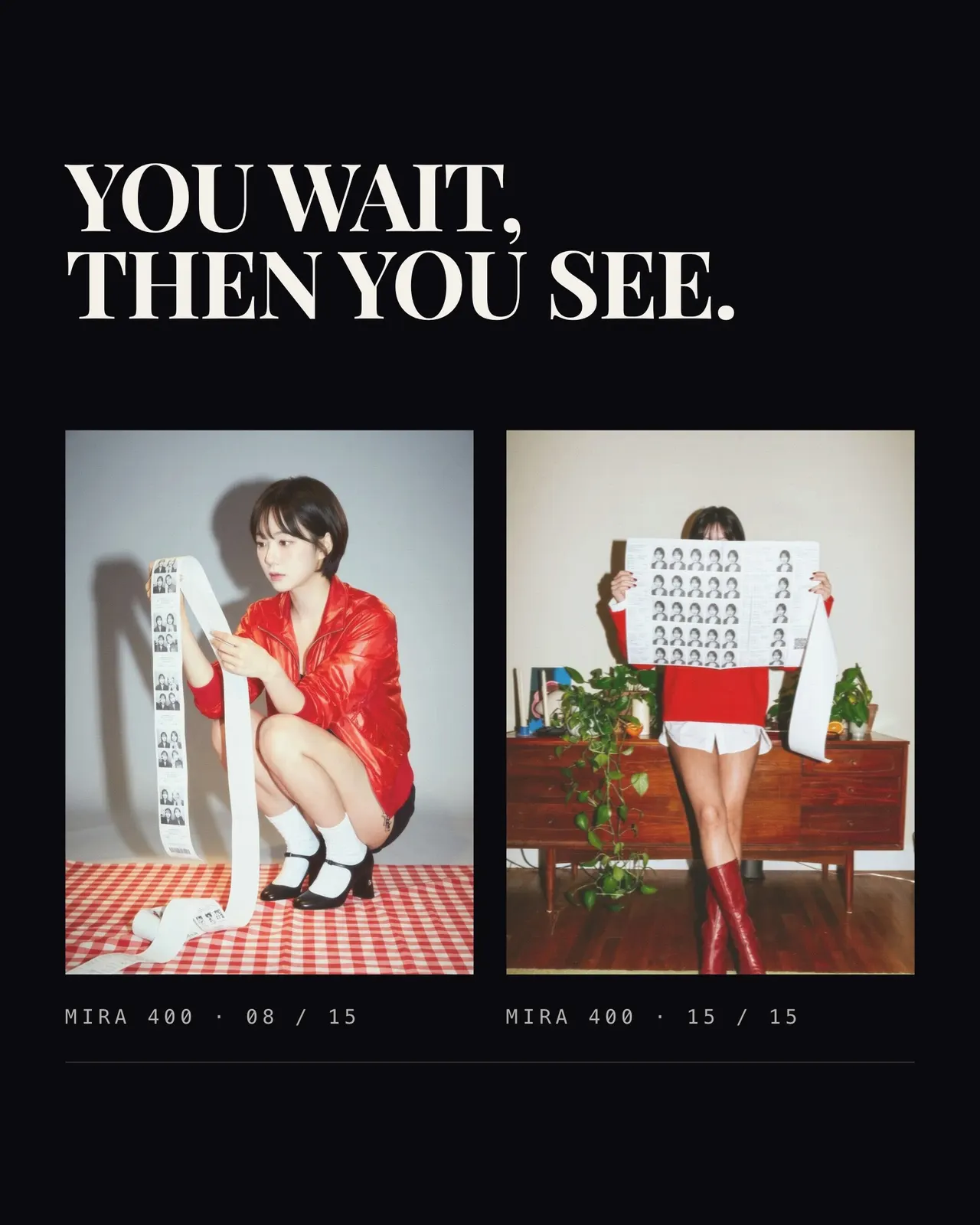 สไลด์พื้นดำ หัวเรื่อง YOU WAIT THEN YOU SEE กับสองรูปจากม้วนเดียวกันวางเรียงคู่