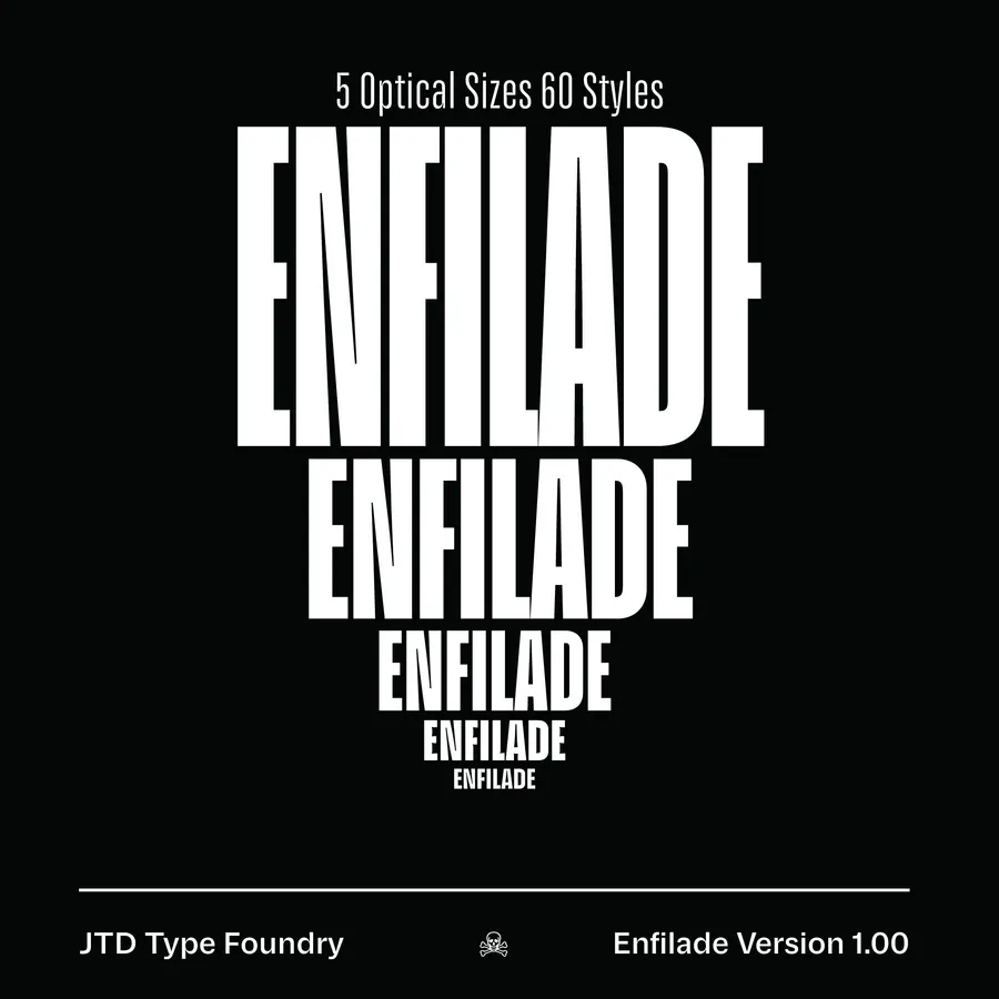 ภาพตัวอย่างฟอนต์ Enfilade รุ่นหนึ่งจากโรงหล่า JTD