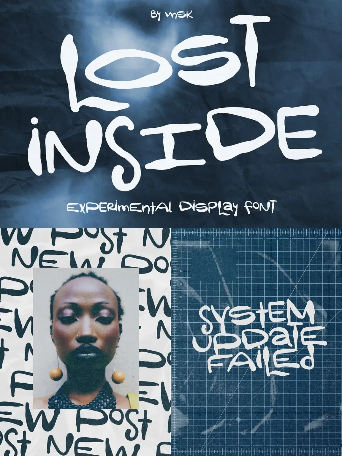 ตัวอย่างงานกราฟิกประกอบการนำเสนอฟอนต์ทดลอง Lost Inside