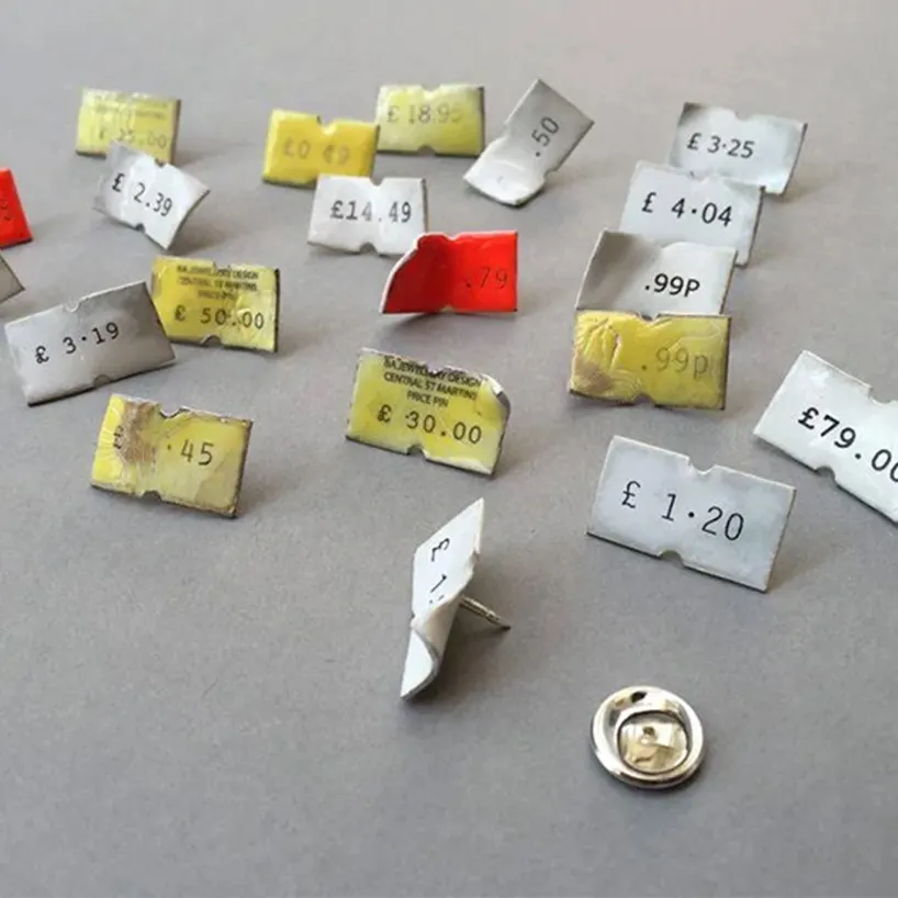 เข็มกลัดทองแดงลงยารูปป้ายราคาสติกเกอร์ ผลงาน Precious Price Tag Pins