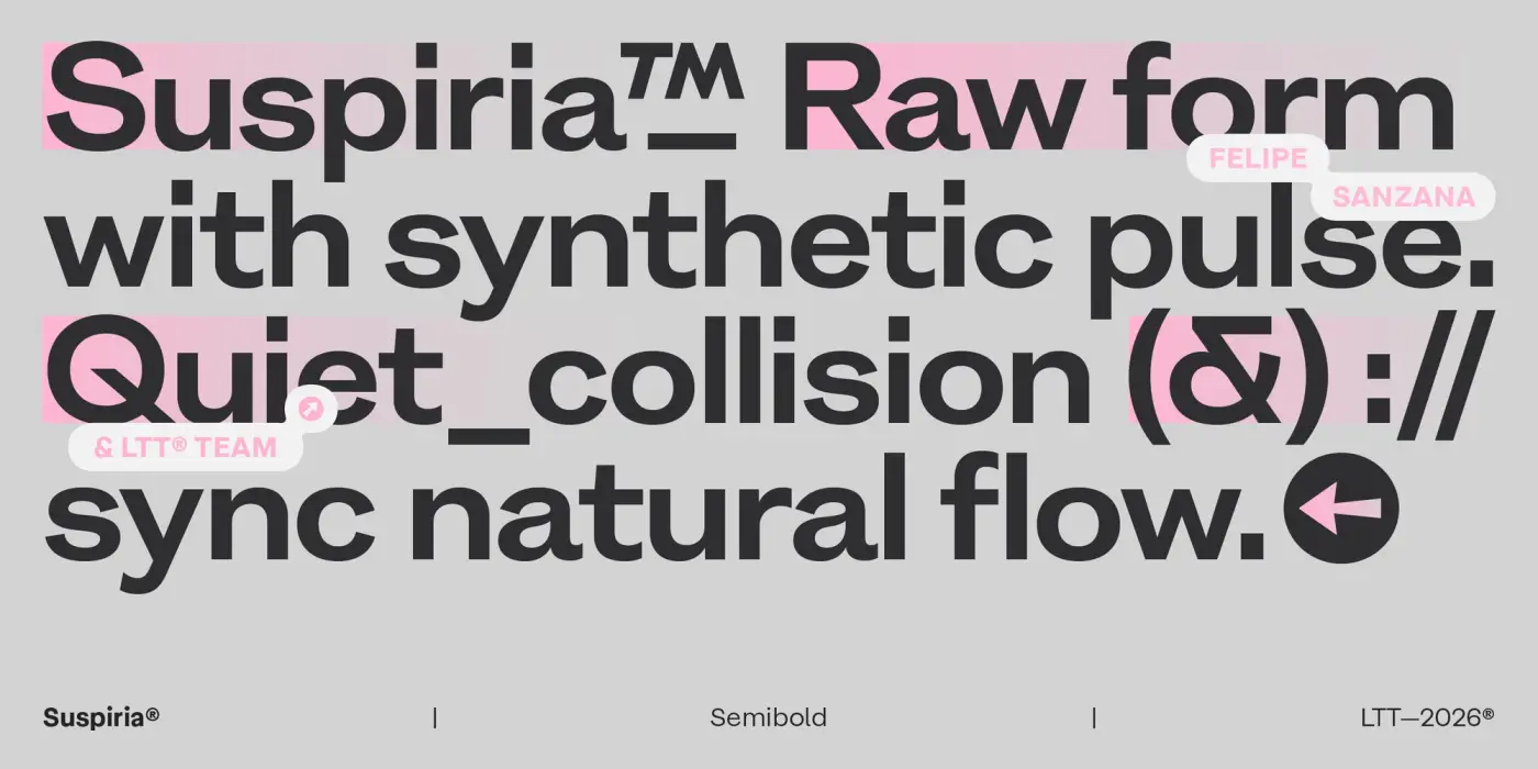 ตัวอย่างการใช้ Suspiria น้ำหนัก Semibold พร้อมลูกศรในชุดอักขระ