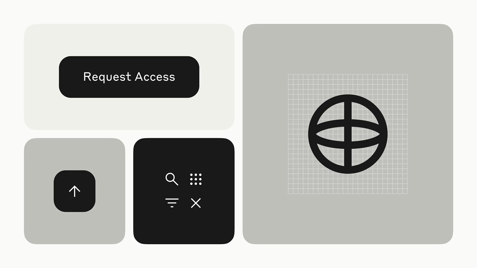 ชิ้นส่วน UI ของ Anthropic ปุ่ม Request Access ไอคอน และสัญลักษณ์ลูกโลกบนพื้นเทา