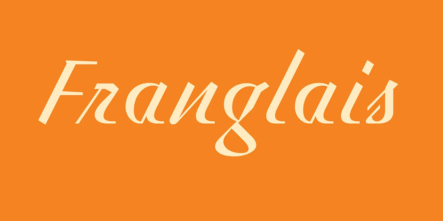 ตัวอักษรคำว่า Franglais แบบเอียง สีครีมบนพื้นส้ม