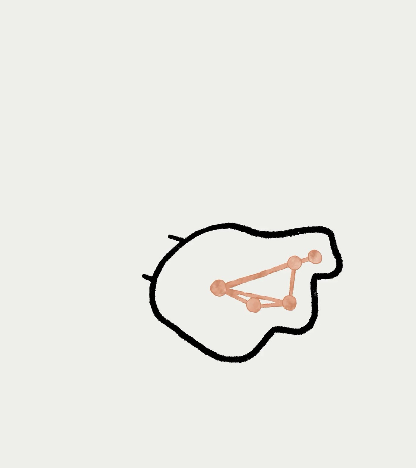 ภาพประกอบเส้นดำวาดมือเป็นวงไม่สม่ำเสมอ ข้างในมีจุดและเส้นสีส้มอิฐเชื่อมกัน