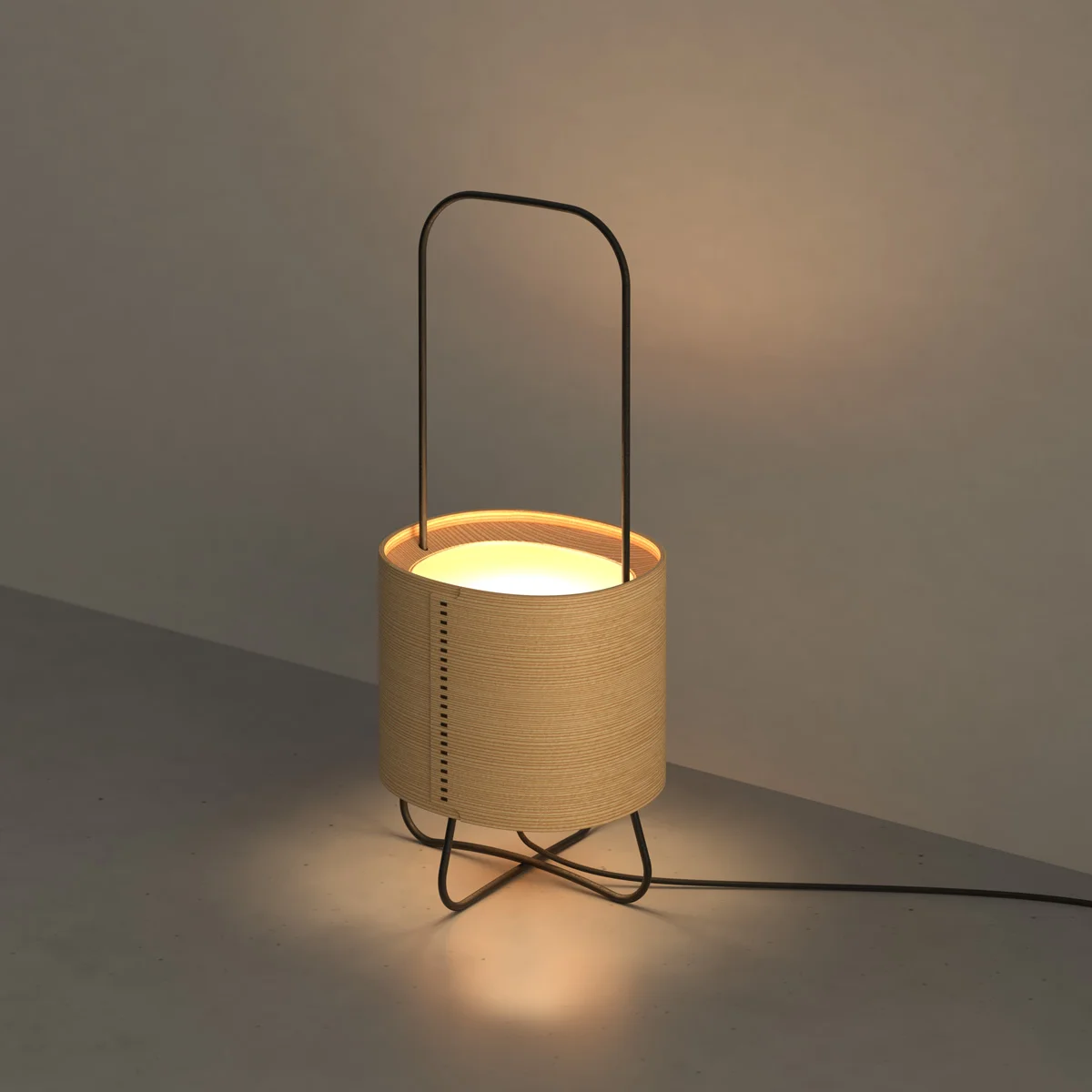 รายละเอียดเนื้อไม้และเส้นโค้งของโคมไฟ O-LIGHT จากงานไม้ดัดมาเกวัปปะ