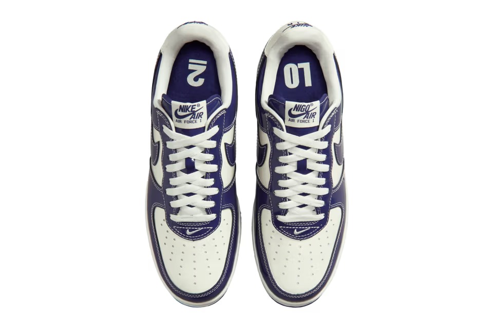 NIGO x Nike Air Force 1 LO2 detail - LO2 branding and patent leather