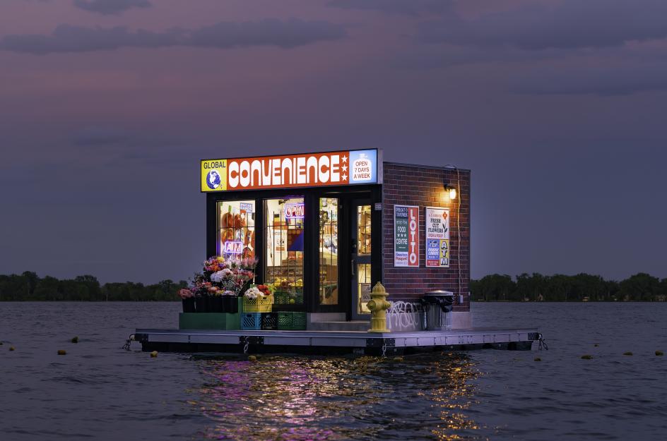 ร้านลอยน้ำ Global Convenience ยามกลางวันบนทะเลสาบออนแทรีโอ