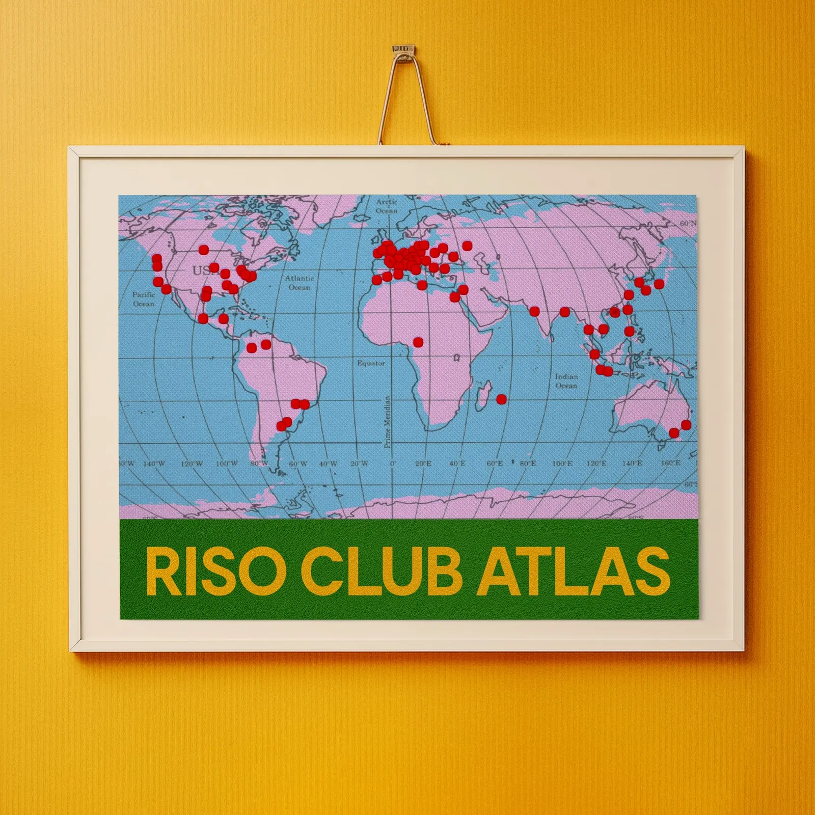 Riso Club Atlas — แผนที่แสดงเส้นทางโปสการ์ด Risograph ทั่วโลก โดย Risotto Studio