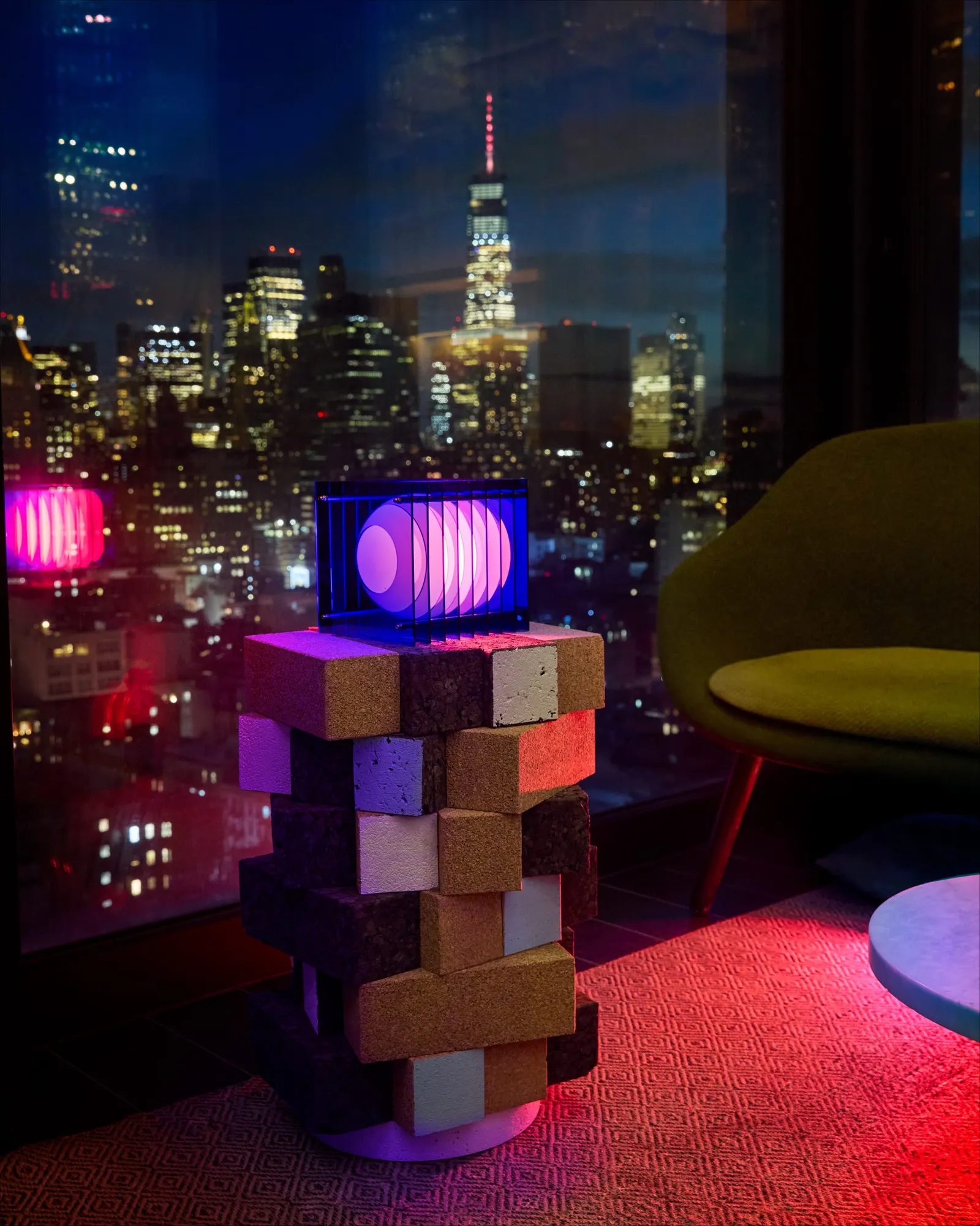 Display of nightstand objects at One Night Stand exhibition NYCxDESIGN 2026