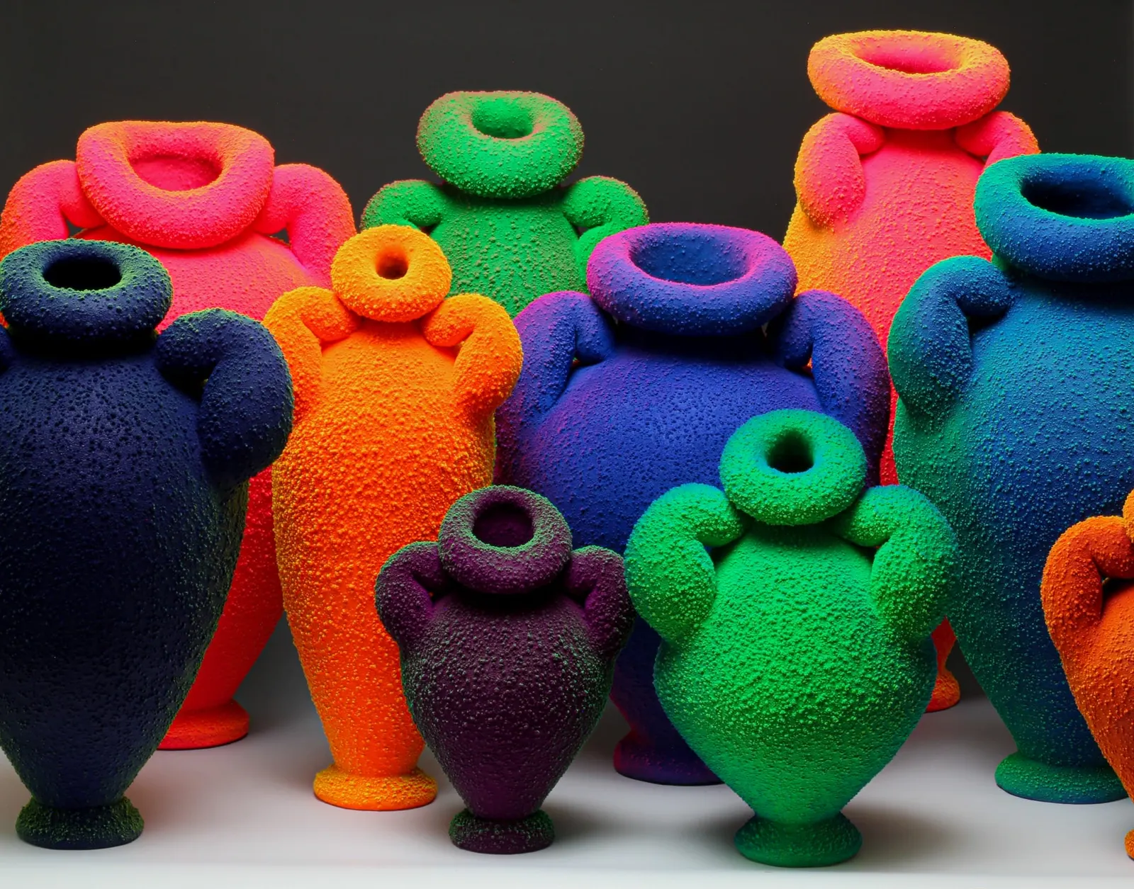 Maxwell Mustardo - Anthropophorae series fluorescent ceramic vessels