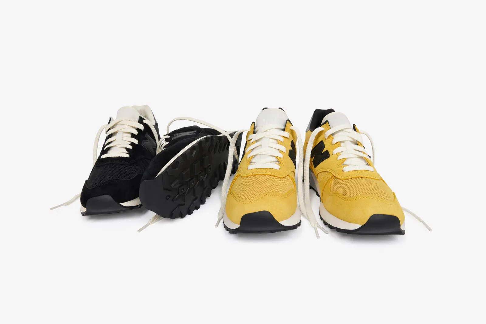 JJJJound x New Balance 475 Black and Heritage Yellow colorways