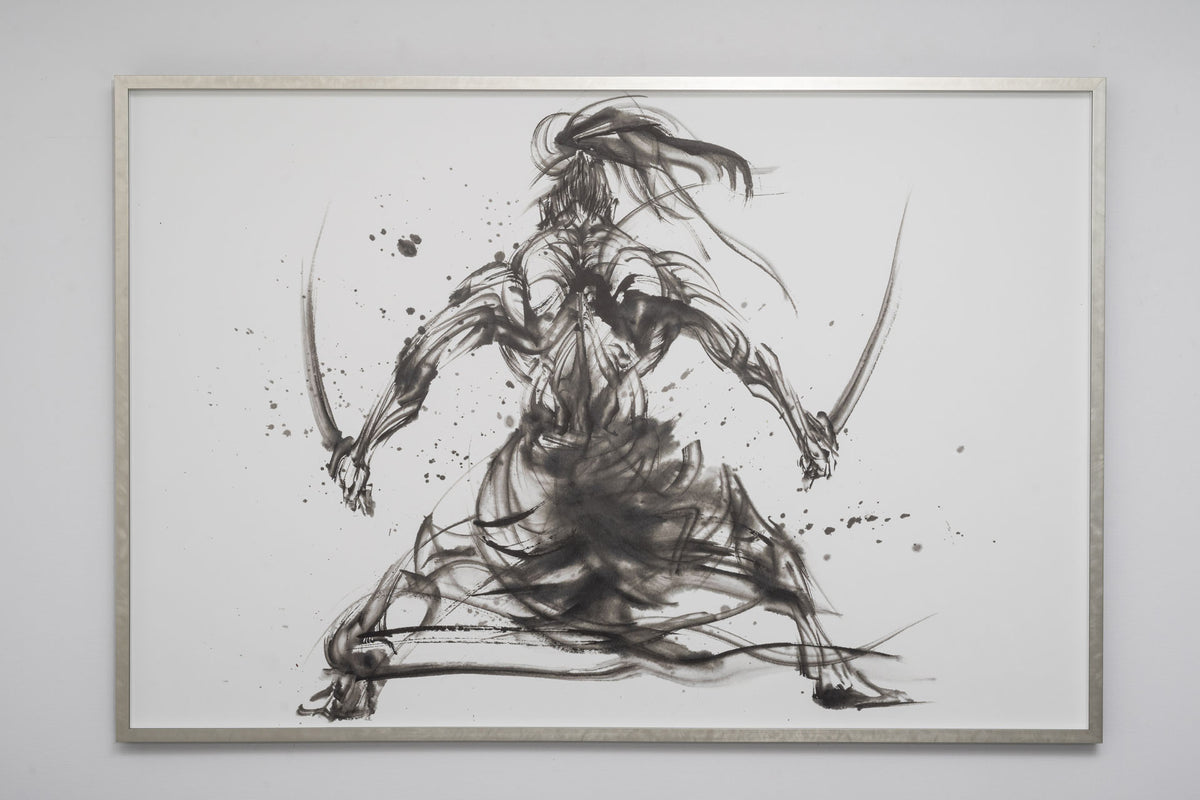 ภาพวาดหมึกดำรูปนักดาบ ผลงาน MUSASHI ของ Yuki Nishimoto