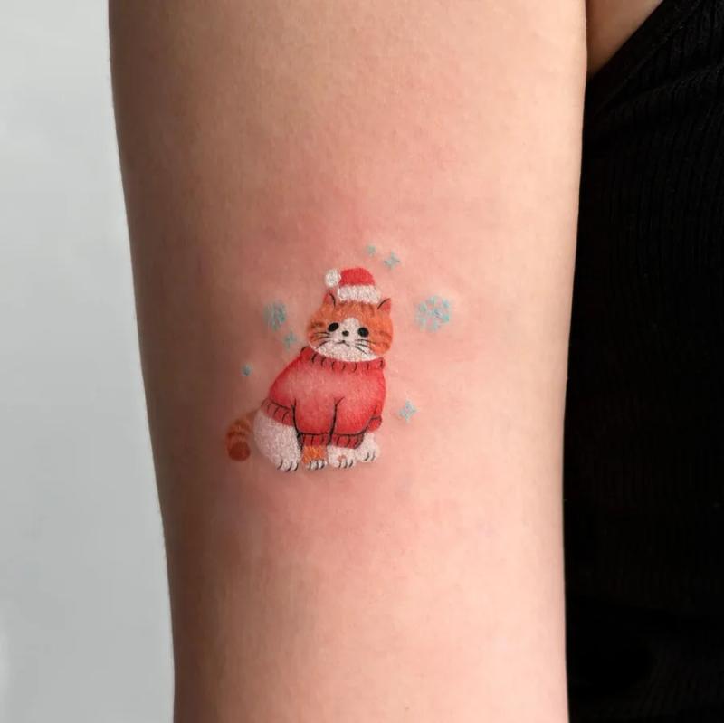 ลายแฟลชแมวหมวกคริสต์มาสของร้าน ถูกขอปรับให้เป็นแมวของลูกค้าเองค่ะ เก็บสเวตเตอร์ก (1)