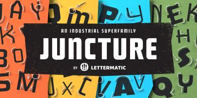 Juncture ฟอนต์อุตสาหกรรมสี่ตัวในกล่องเดียว ที่ Lettermatic ตั้งใจให้เอามาผสมกัน