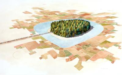 Rob Sato วาดคนตัวเล็กในภูมิประเทศสีสด ที่ดูสวยแต่ไม่รู้จะเดินไปยังไง