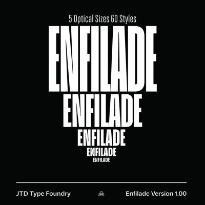Enfilade ฟอนต์หน้าแคบที่คิดเผื่อทั้งชื่อใหญ่และบรรทัดเล็กบนโปสเตอร์