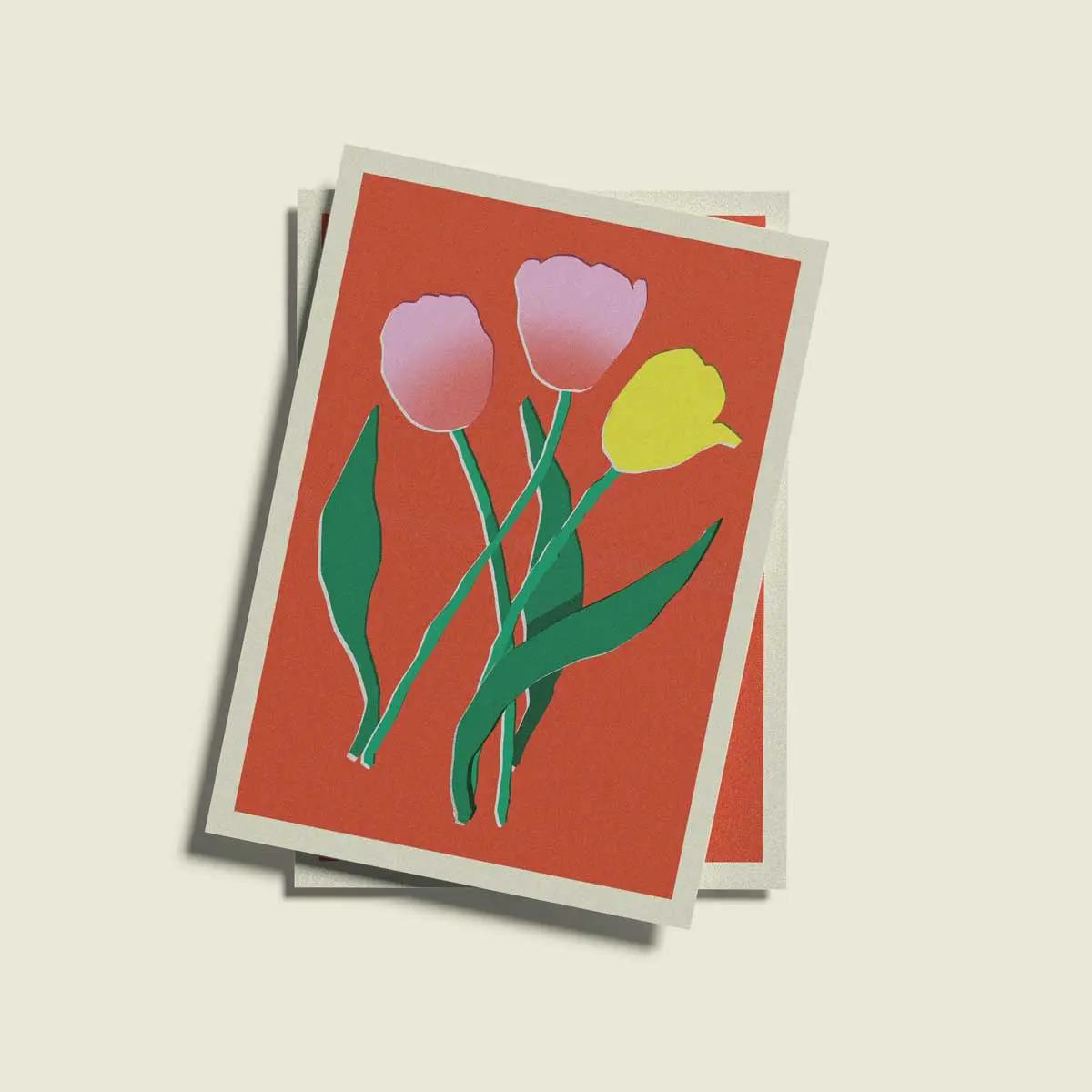 Postcard “Tulipa” – Floral Childlike Art by Naive Flora Tattoo