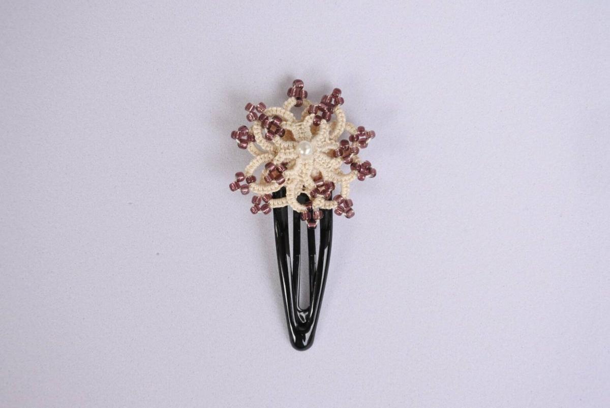 Tatting Hair Clip with beads (Handmade 100%)