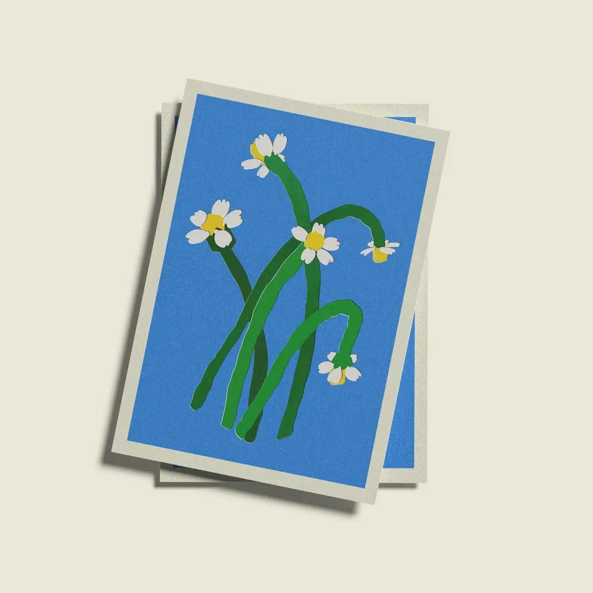 Postcard “grass-flower” – Floral Childlike Art by Naive Flora Tattoo