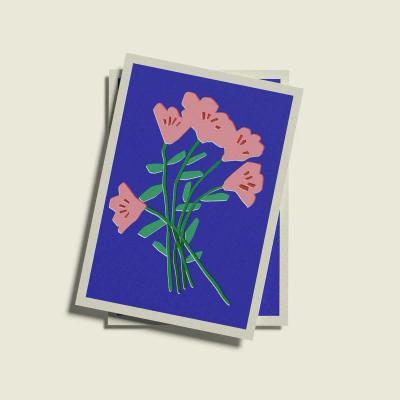 Postcard “pink-flowers” – Floral Childlike Art by Naive Flora Tattoo