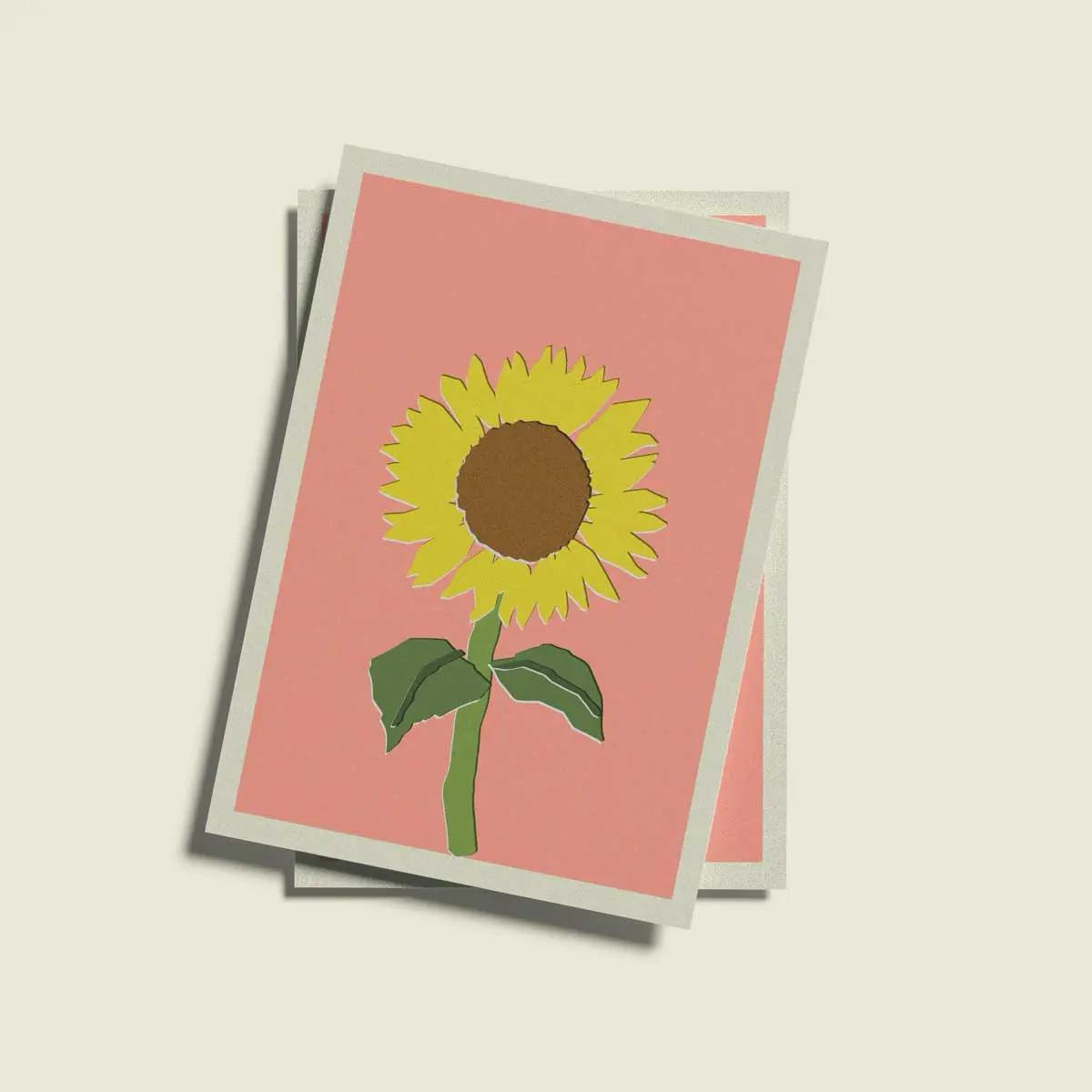 Postcard “sunflower” – Floral Childlike Art by Naive Flora Tattoo
